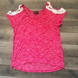 Off the shoulder red shirt with white lace, rue 21